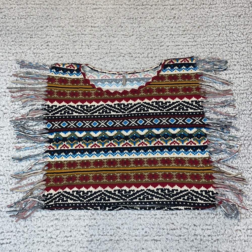 Fringe Aztec Print Crop Sweater, Size S